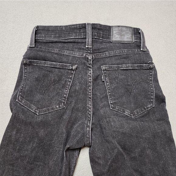 Levi's 721 High Rise Skinny Moto ankle Jeans zip pockets Ultra Black Size 25 - Picture 7 of 13